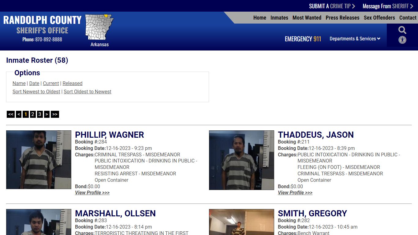 Current Inmates Booking Date Descending - Randolph County Sheriff